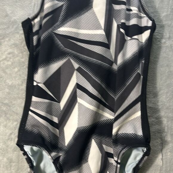 Nike Black Gray Racerback One Piece Swim Suit Zipper Closure Mesh Detail Size 6 - Picture 4 of 10